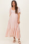 Light Pink Flutter Sleeve Ruffle Hem Maternity Midi Dress