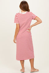 Red Striped Short Sleeve Midi Dress