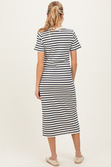 Navy Striped Short Sleeve Maternity Midi Dress