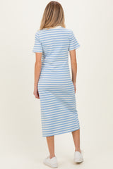 Light Blue Striped Short Sleeve Maternity Midi Dress
