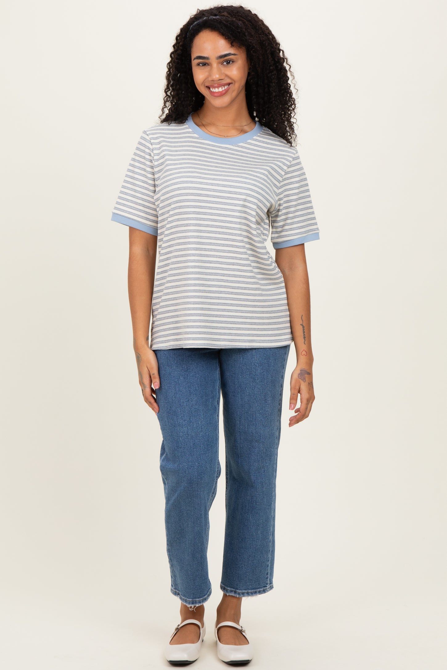 Light Blue Striped Short Sleeve T-Shirt