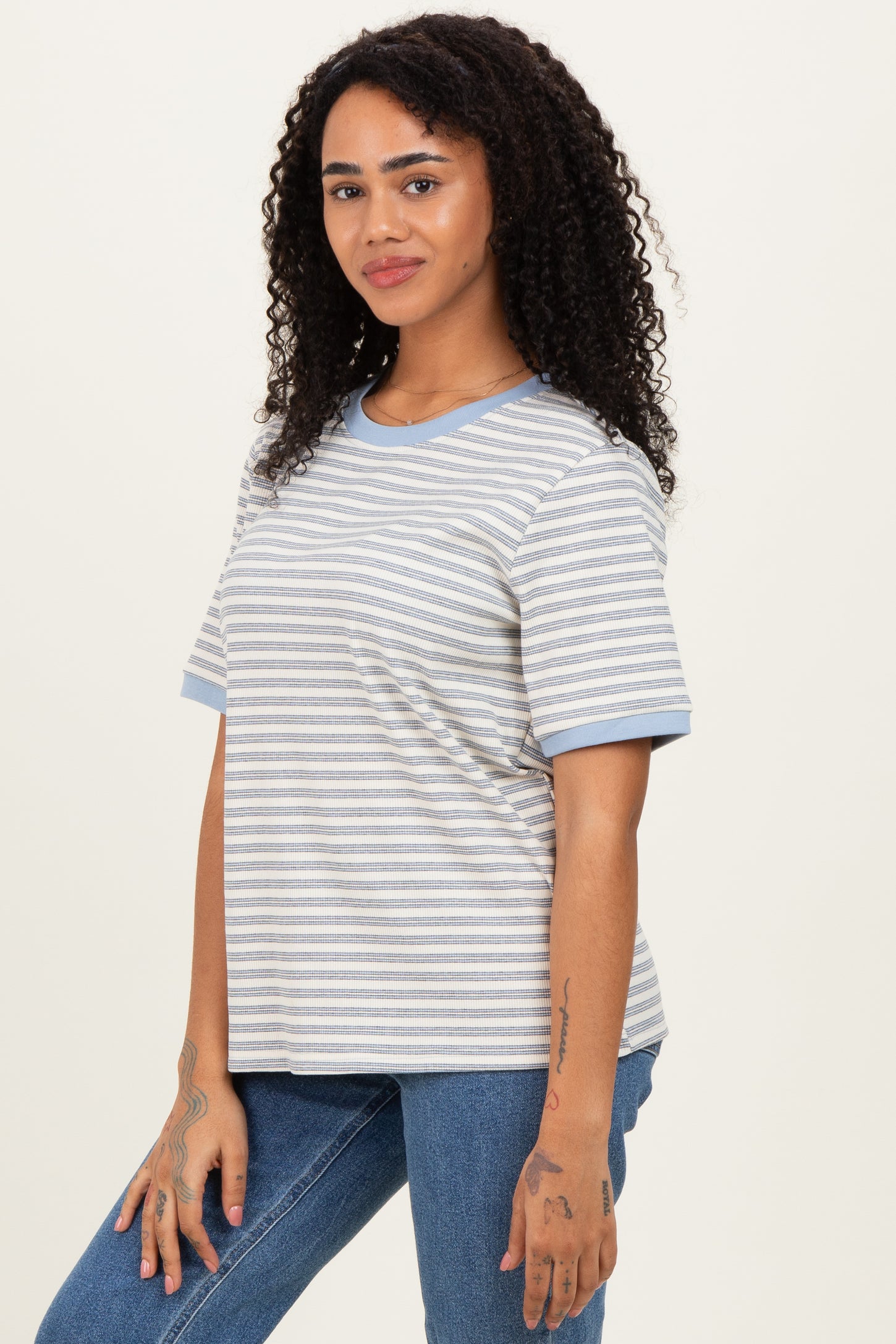 Light Blue Striped Short Sleeve T-Shirt