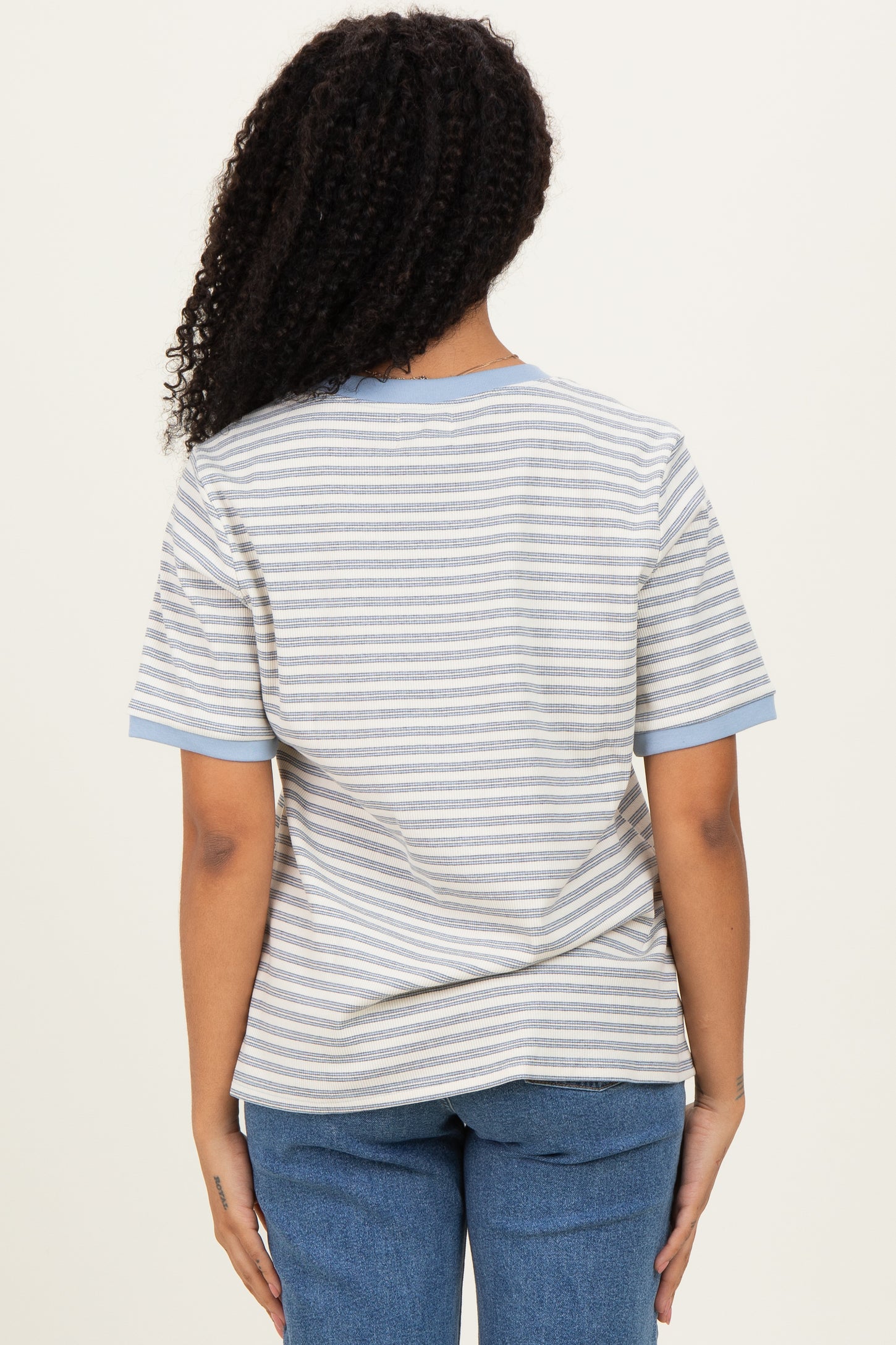 Light Blue Striped Short Sleeve T-Shirt