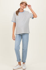 Light Blue Striped Short Sleeve Maternity T-Shirt