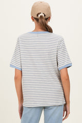 Light Blue Striped Short Sleeve Maternity T-Shirt