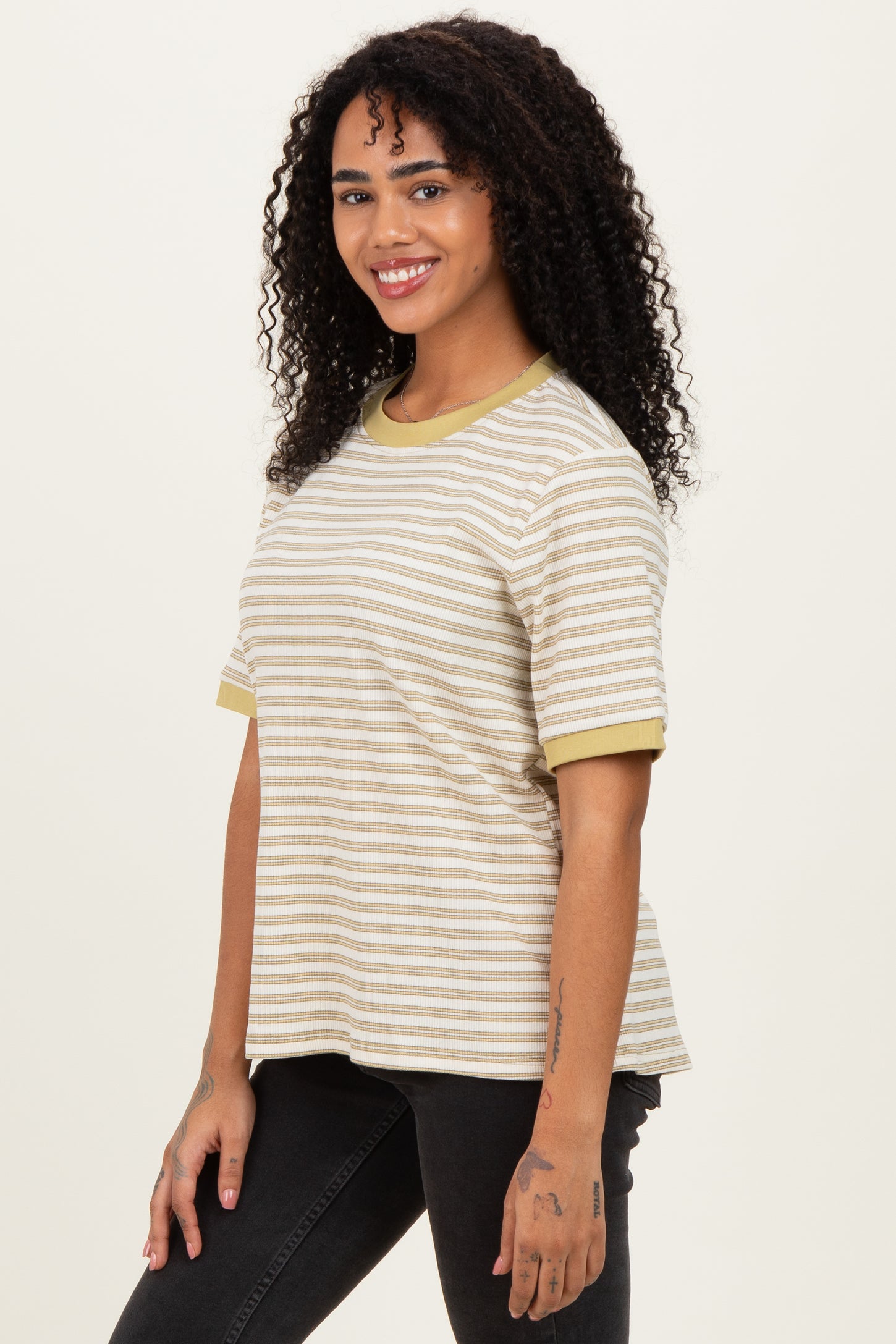 Yellow Striped Short Sleeve T-Shirt