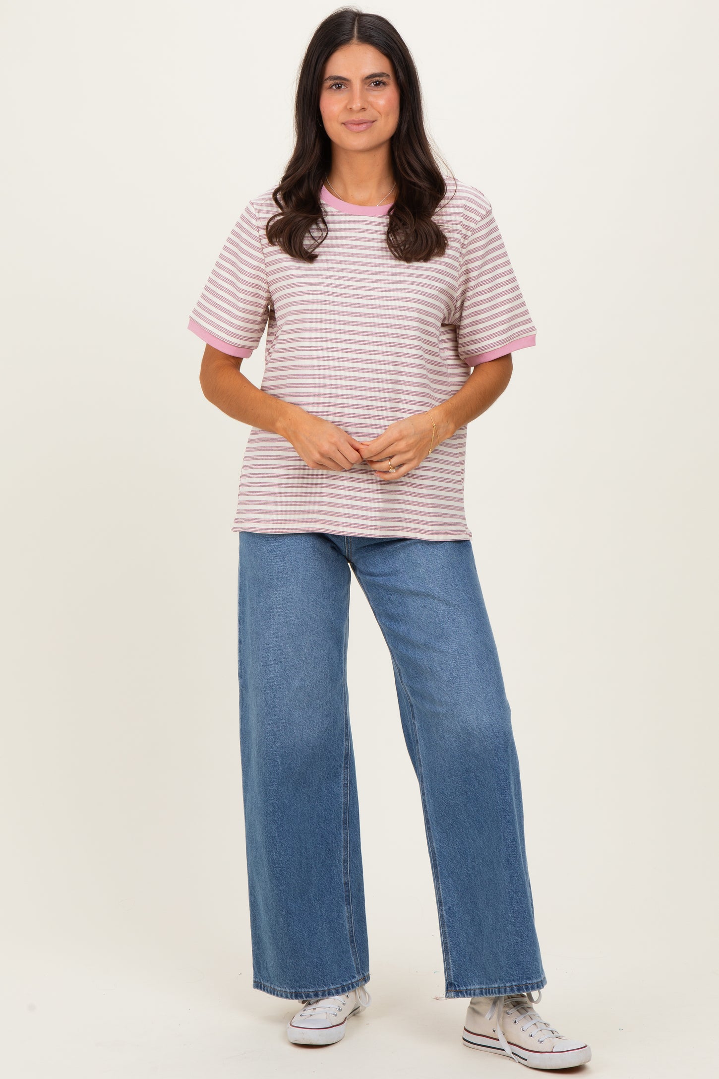 Light Pink Striped Short Sleeve T-Shirt