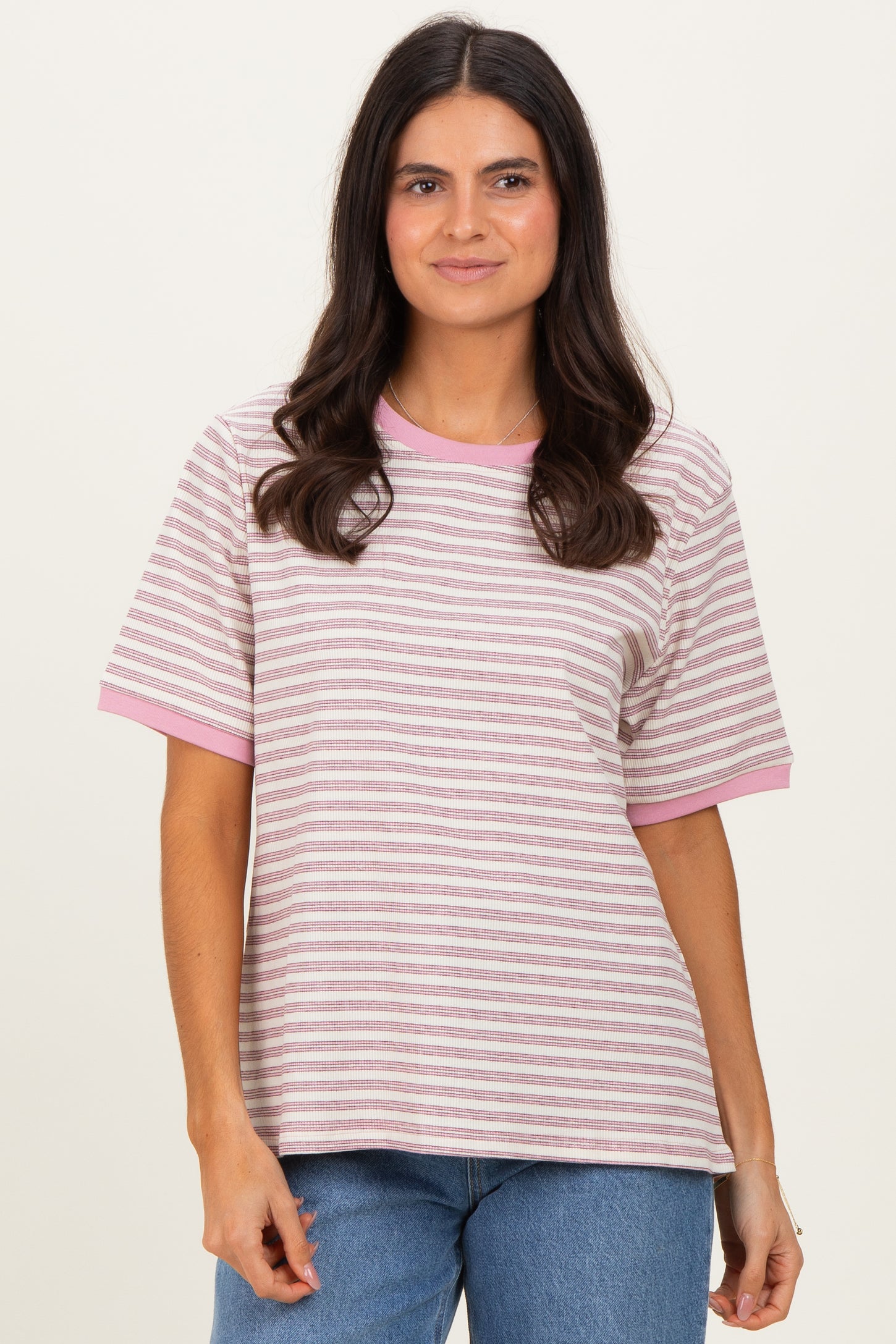 Light Pink Striped Short Sleeve T-Shirt
