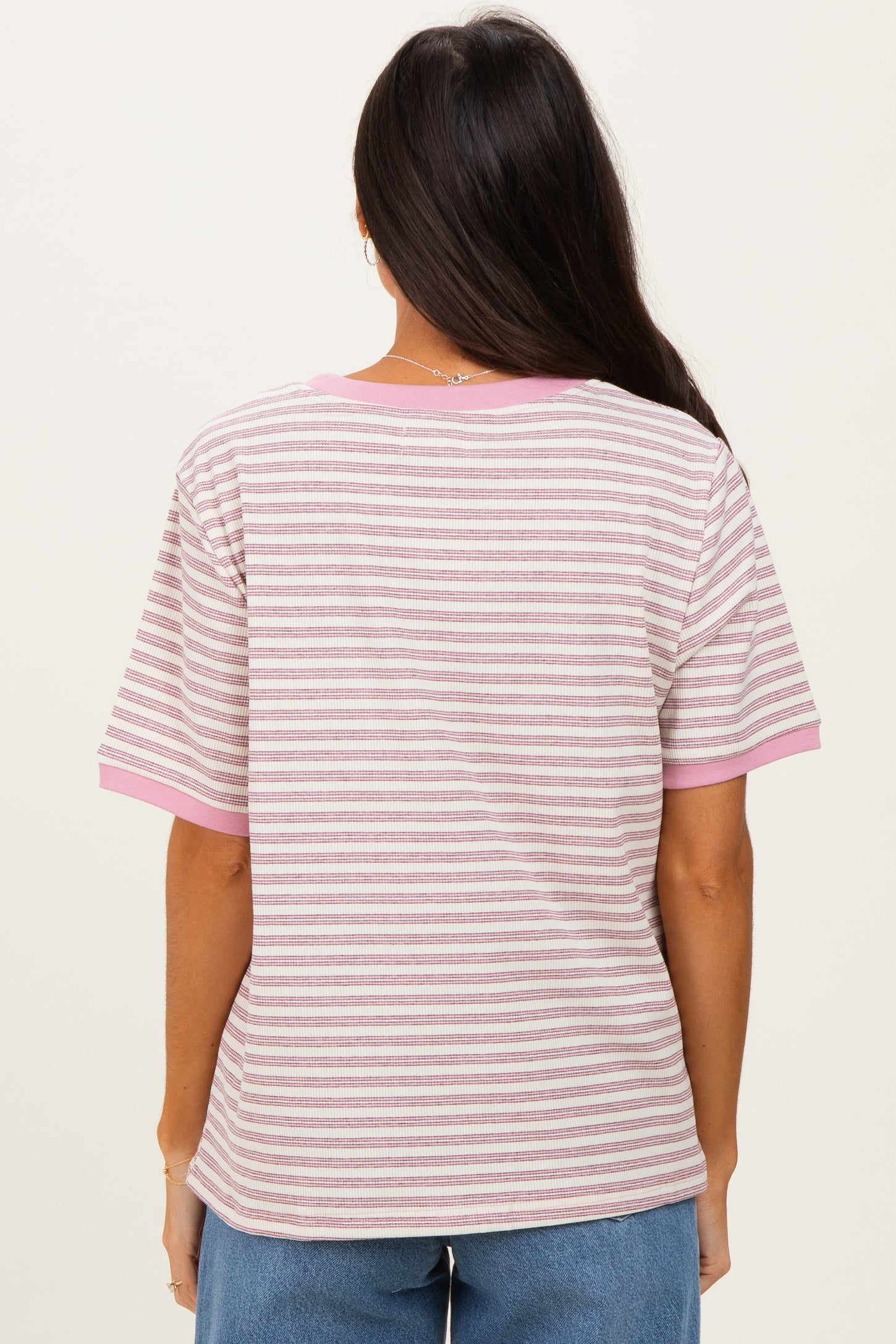 Light Pink Striped Short Sleeve T-Shirt
