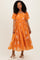 Tangerine Floral Print Ruffle Hem Midi Dress
