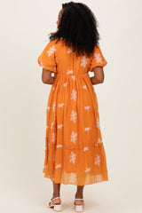 Tangerine Floral Print Ruffle Hem Midi Dress