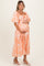 Peach Floral Textured Puff Sleeve Maternity Midi Dress