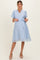 Blue Floral Embroidered Tie Waist Maternity Dress