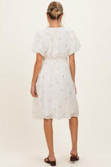 Cream Floral Embroidered Tie Waist Maternity Dress