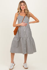 Black Striped Tiered Maternity Overall Dress