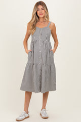 Black Striped Tiered Maternity Overall Dress