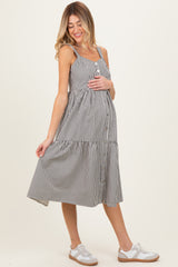 Black Striped Tiered Maternity Overall Dress