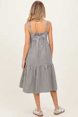 Black Striped Tiered Maternity Overall Dress