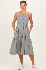 Black Striped Tiered Maternity Overall Dress