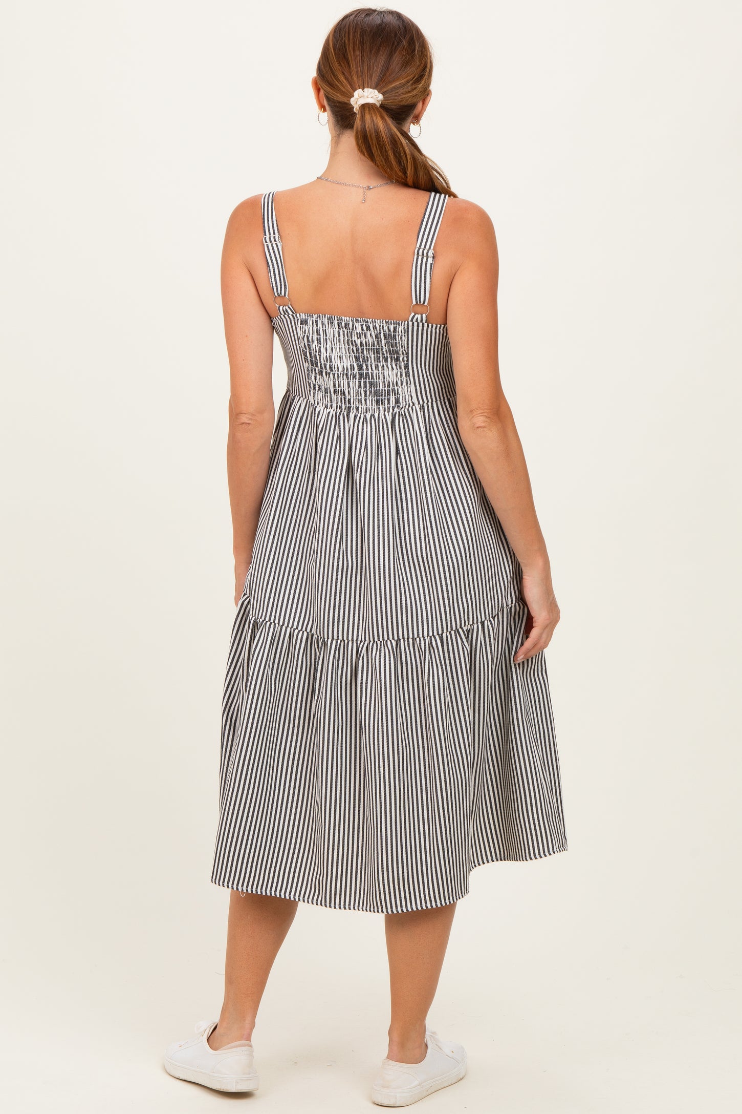 Black Striped Tiered Overall Dress