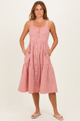Red Striped Tiered Overall Dress