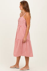 Red Striped Tiered Overall Dress
