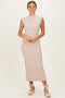 Sand Ribbed Knit Mock Neck Maxi Dress