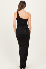 Black Glitter One Shoulder Side Slit Maternity Maxi Dress
