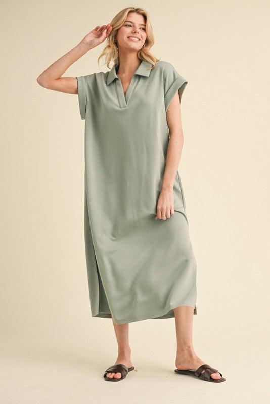 Sage Collared Oversized Maternity Midi Dress