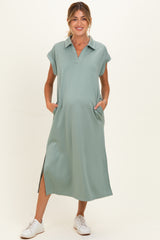 Sage Collared Oversized Maternity Midi Dress