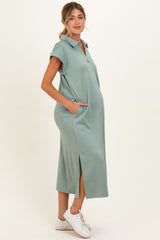 Sage Collared Oversized Maternity Midi Dress