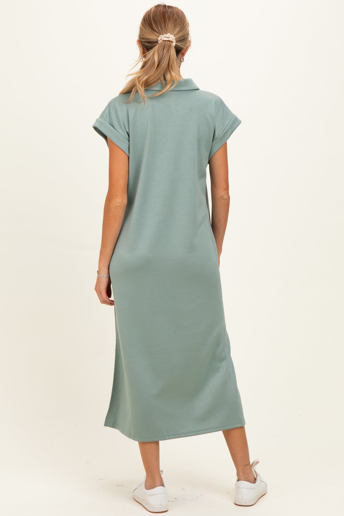 Sage Collared Oversized Maternity Midi Dress