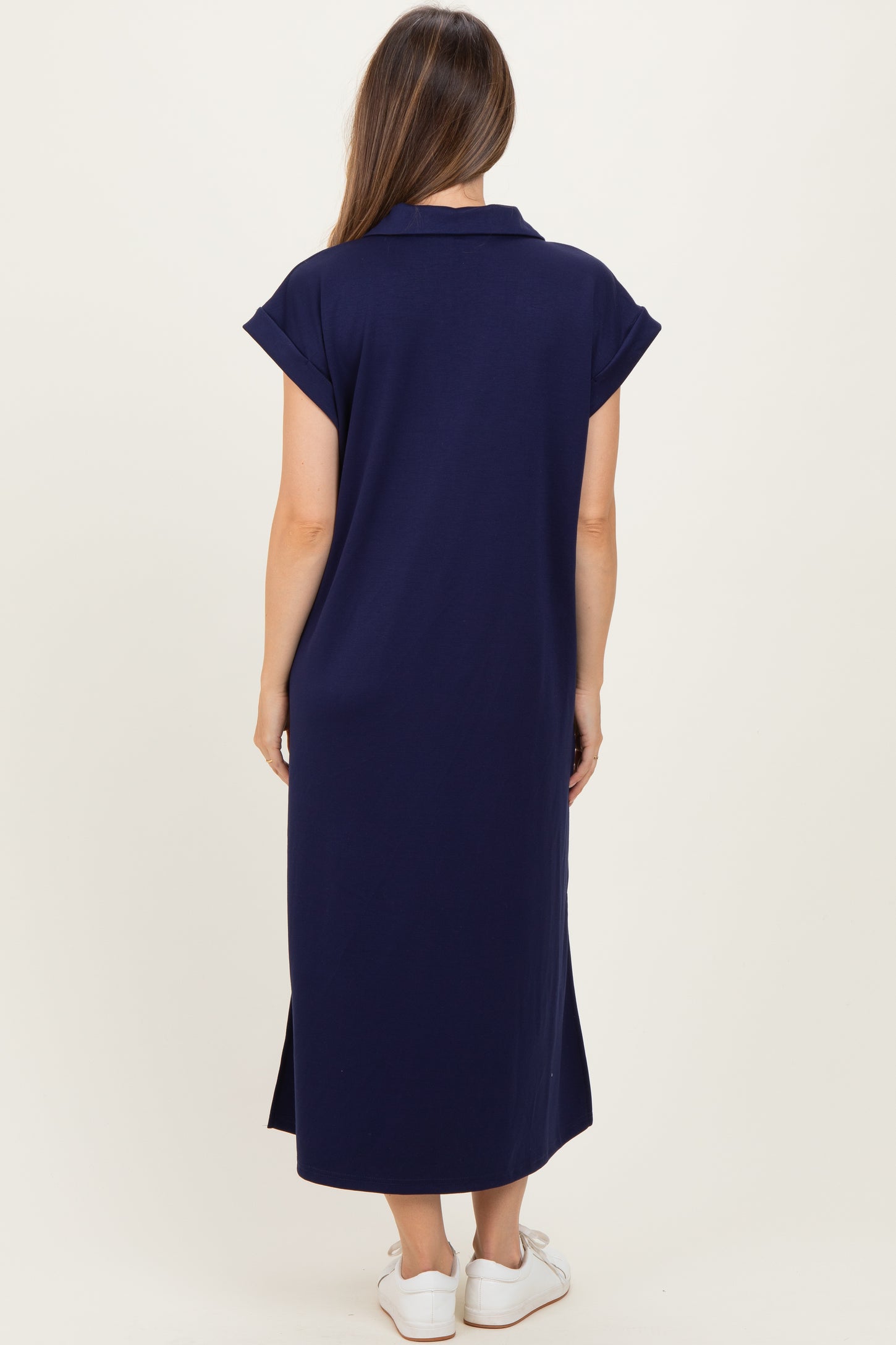 Navy Collared Oversized Maternity Midi Dress