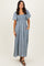 Grey Floral Smocked Flutter Sleeve Midi Dress