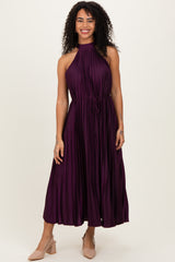 Purple Pleated Halter Dress