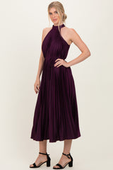 Purple Pleated Halter Dress