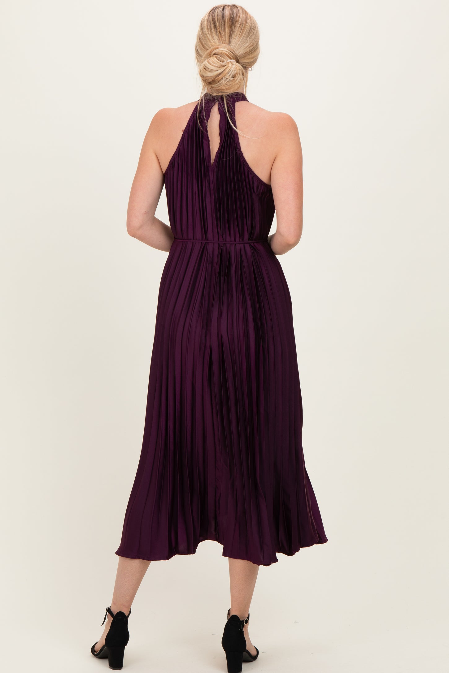 Purple Pleated Halter Dress