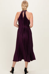 Purple Pleated Halter Dress