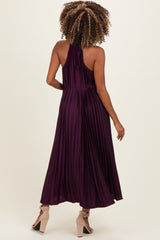 Purple Pleated Maternity Halter Dress