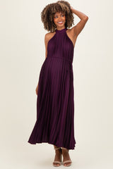 Purple Pleated Maternity Halter Dress