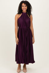 Purple Pleated Maternity Halter Dress
