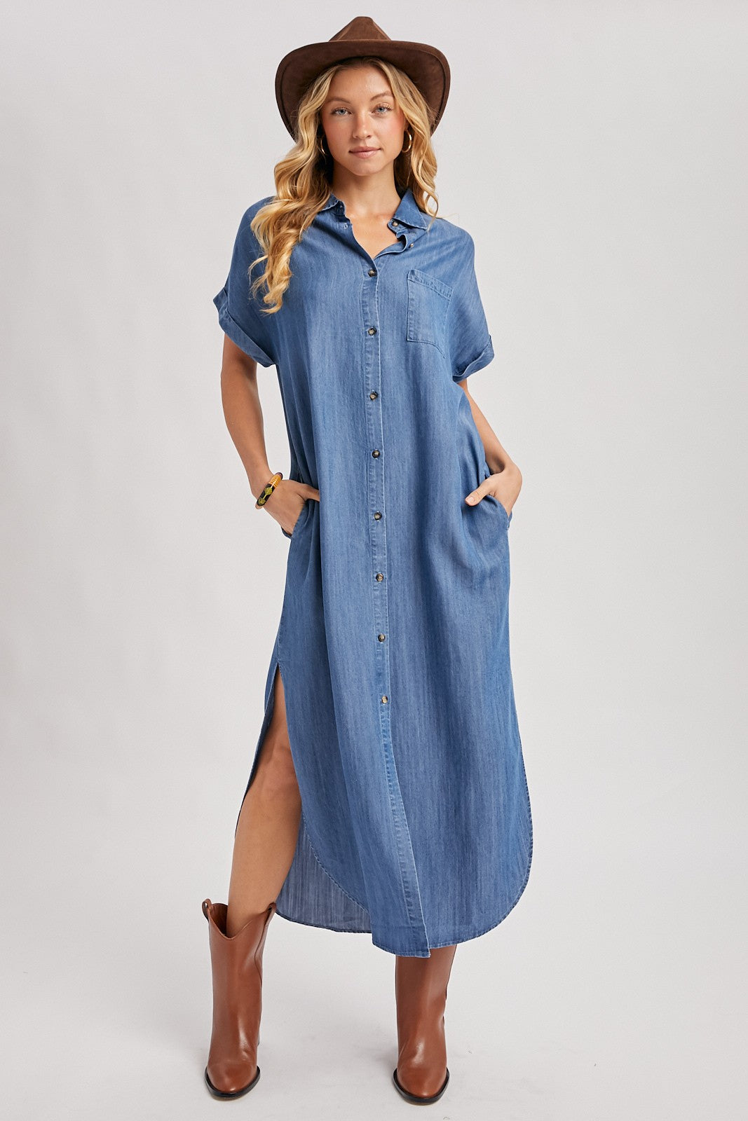 Blue Chambray Button Down Shirt Dress