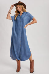 Blue Chambray Button Down Shirt Dress