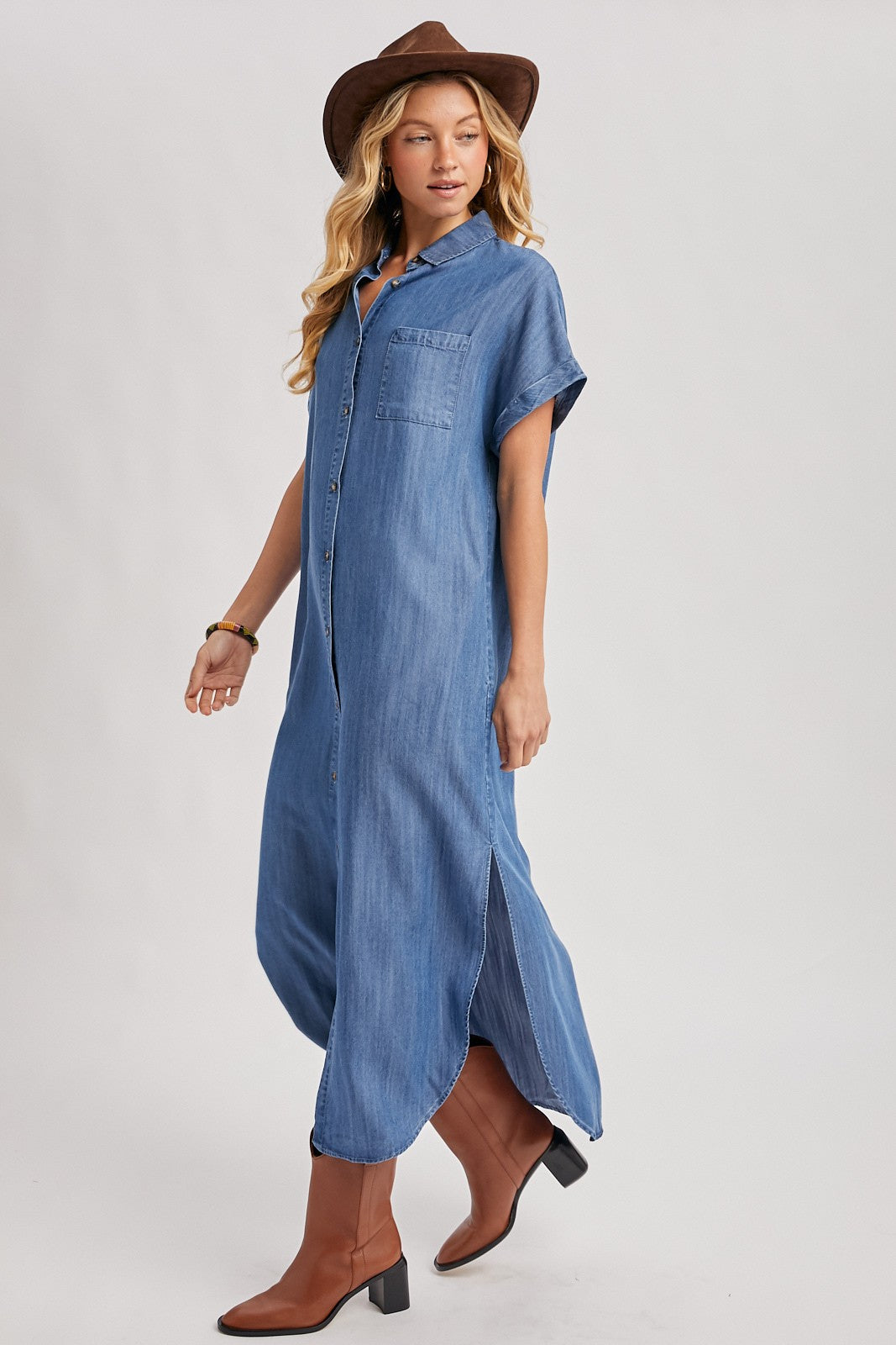 Blue Chambray Button Down Shirt Dress
