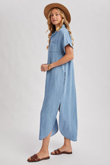 Light Blue Chambray Button Down Shirt Dress