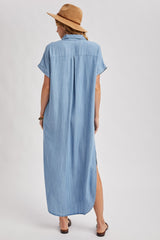 Light Blue Chambray Button Down Shirt Dress