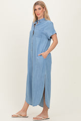 Light Blue Chambray Button Down Shirt Dress