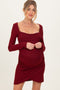 Burgundy Ribbed Long Sleeve Ruched Tulip Skirt Maternity Dress