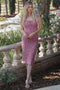 Pink Floral Mesh Front Tie Cutout Midi Dress