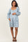 Light Blue Damask Jacquard Long Sleeve Maternity Dress
